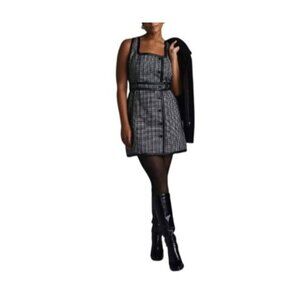 Maeve By Anthropologie Tweed Belted Mini Dress Size 12 Black & White Sleeveless